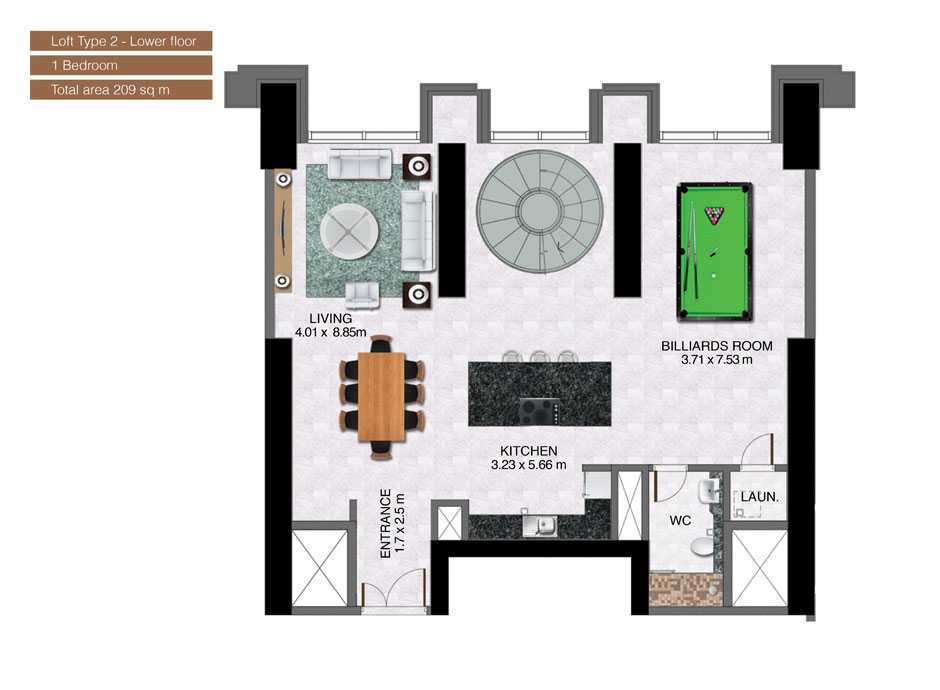 Loft-Type-2-Lower-Floor-,1-Bedroom,Size-209-Sq m